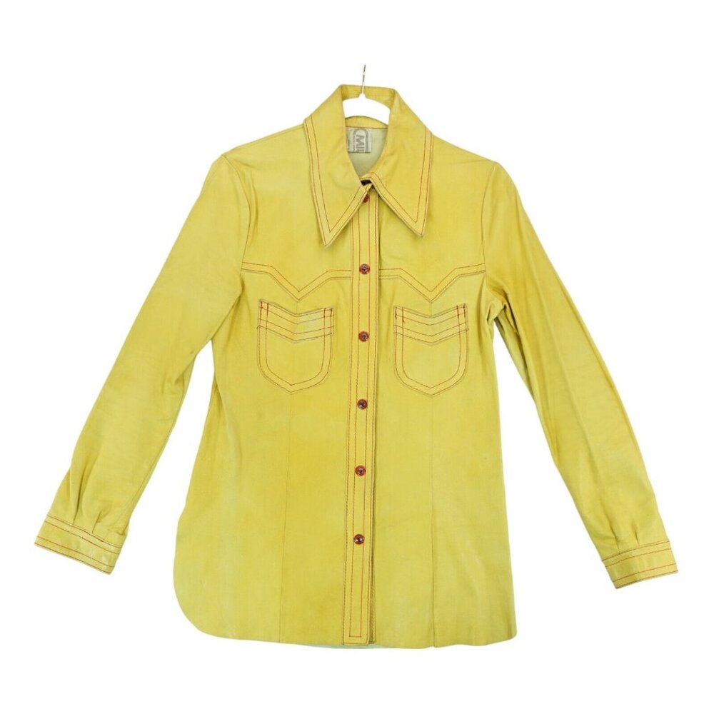 Vintage 70`s MIURA Yellow LEATHER Jacket Size Large Made in England Hard to Find